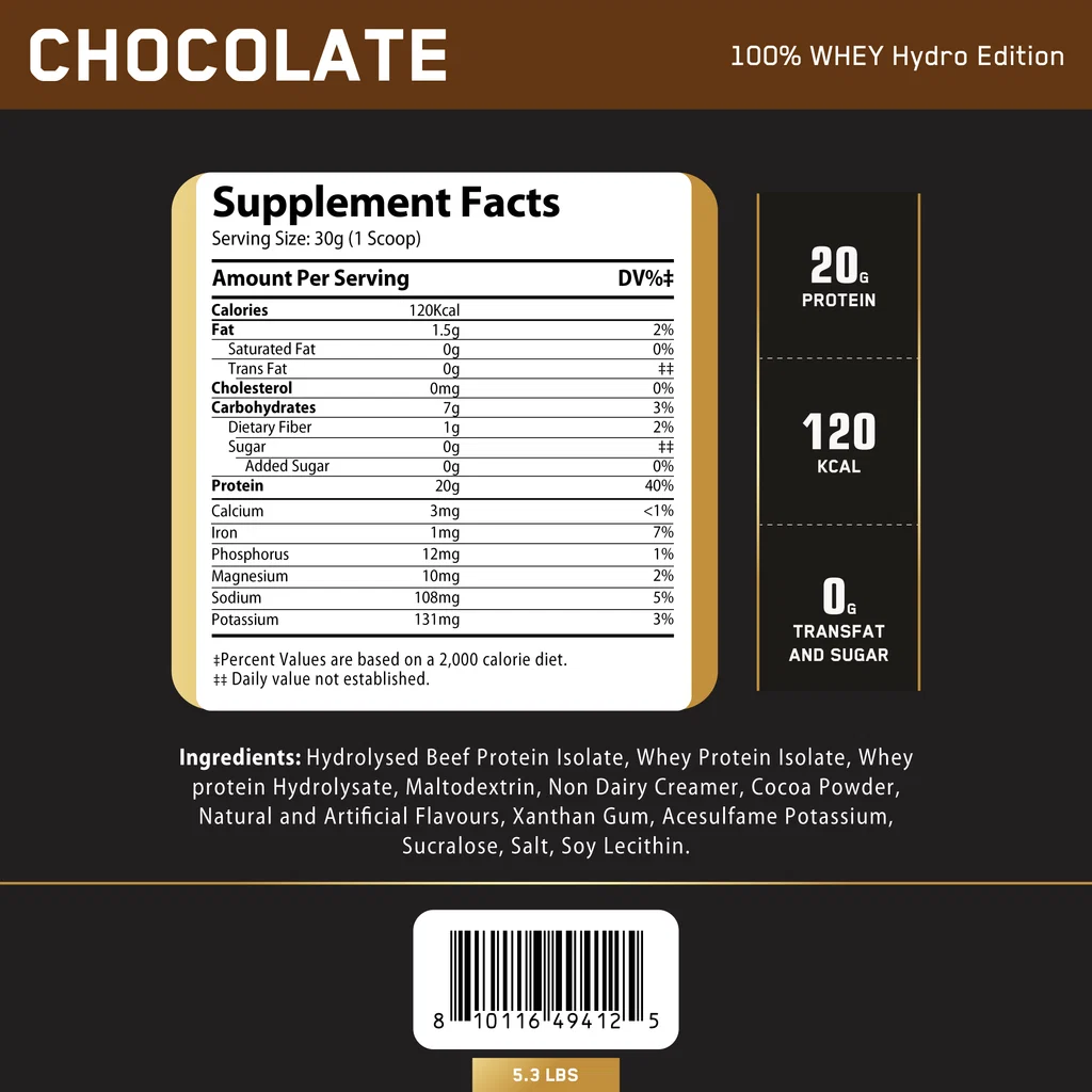 CHALLENGER NUTRITION® 100% WHEY PROTEIN HYDRO EDITION 5.3 LBS nutrition facts in lebanon.webp