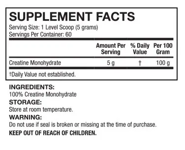CHALLENGER NUTRITION® CREATINE (60 Servings) nutritional facts in lebanon.webp